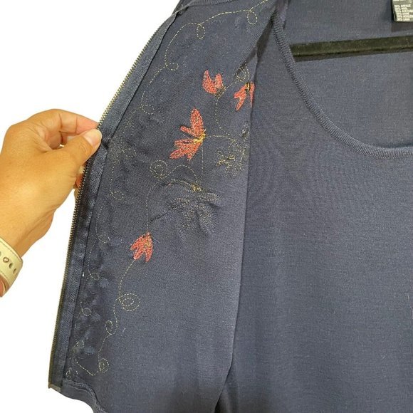 Carol Little Womens Sweater Dress Size large Vintage navy Embroidered Midi Wool - Picture 6 of 13